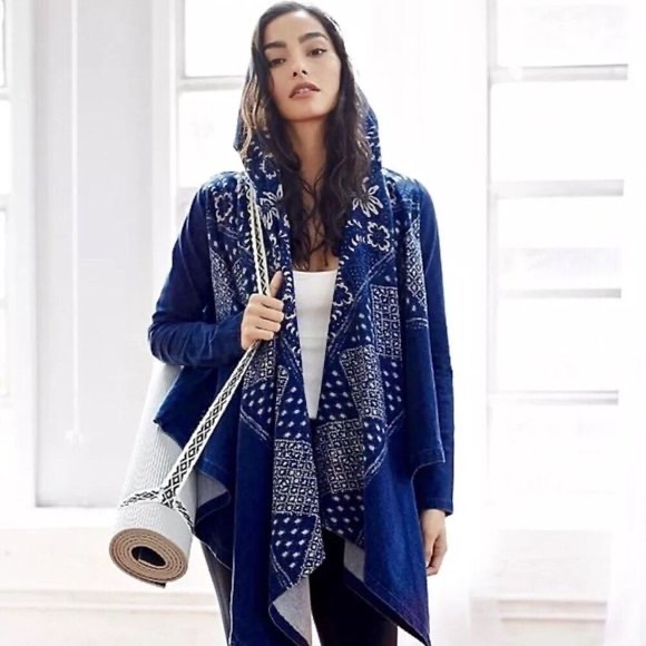 Free People Sweaters - Free People - Shibori Swing Cardigan - Blue and White